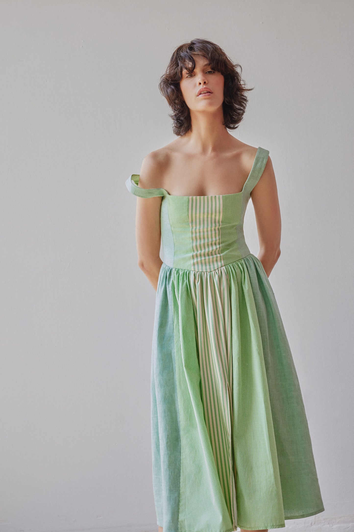 Violet Dress - Green Patchwork