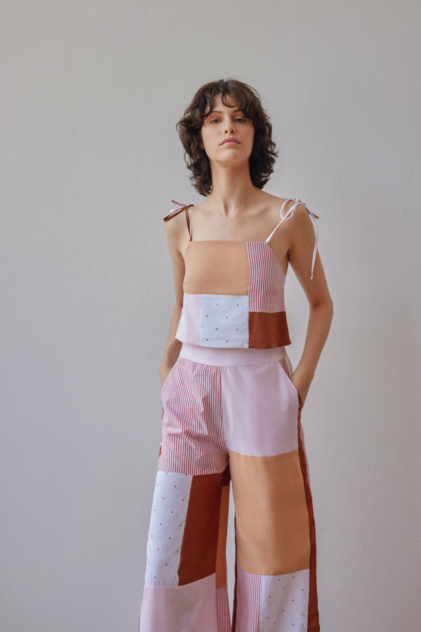 Darcy Trousers - Pink & Beige Patchwork