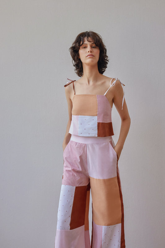 Darcy Trousers - Pink & Beige Patchwork