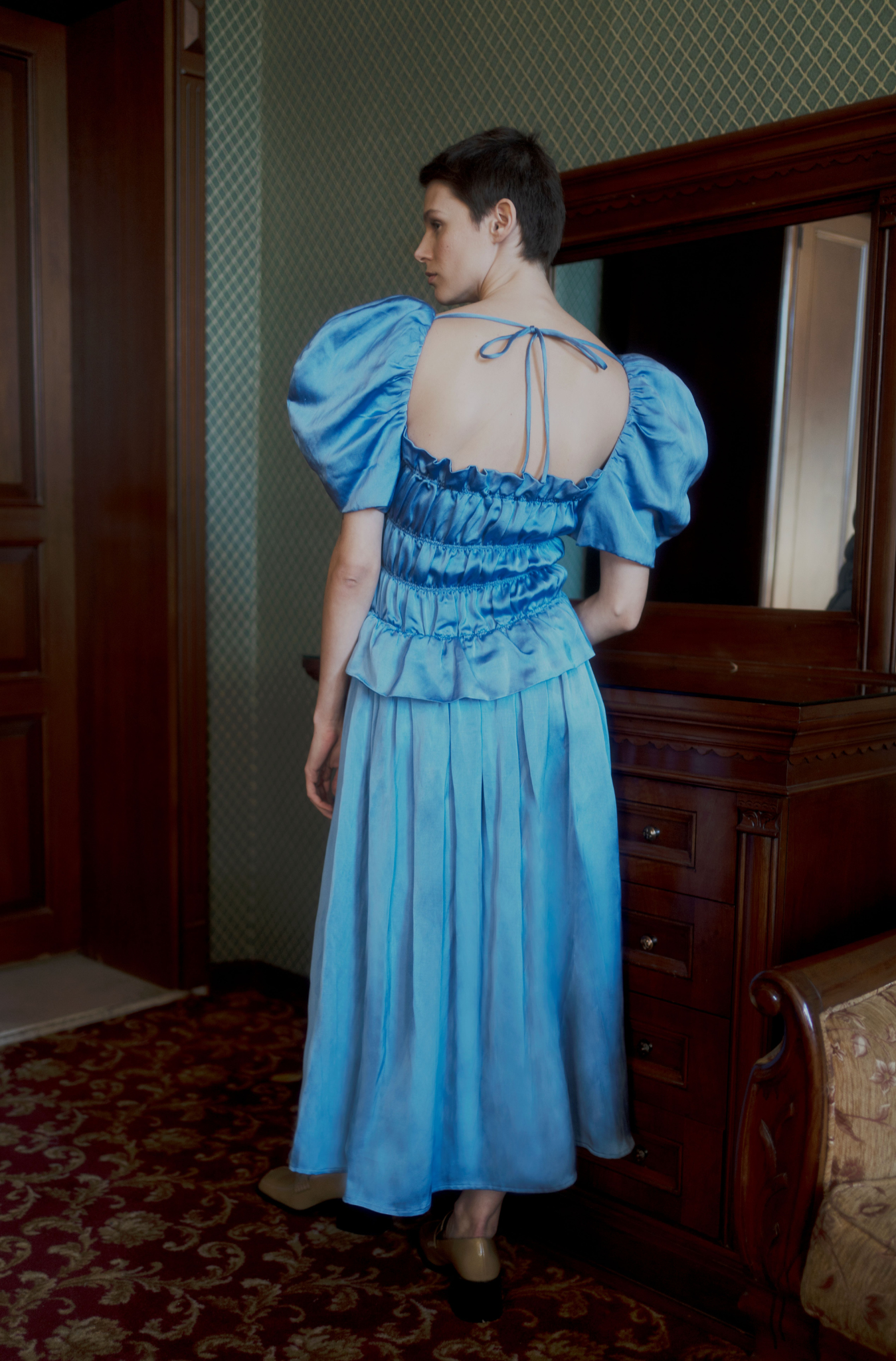 Belle Dress - Blue Satin