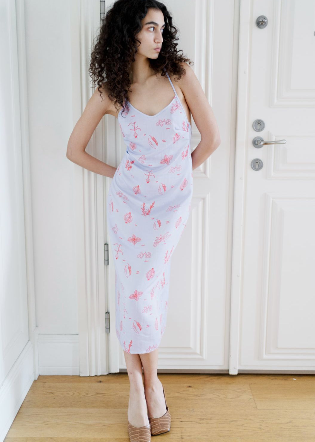 Phoebe Dress - Blue Veggie Print