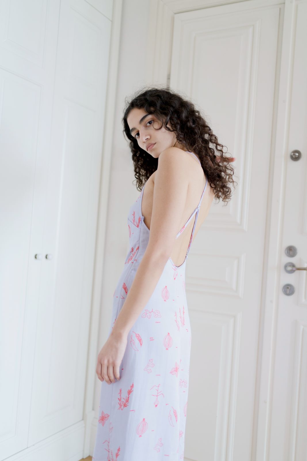 Phoebe Dress - Blue Veggie Print