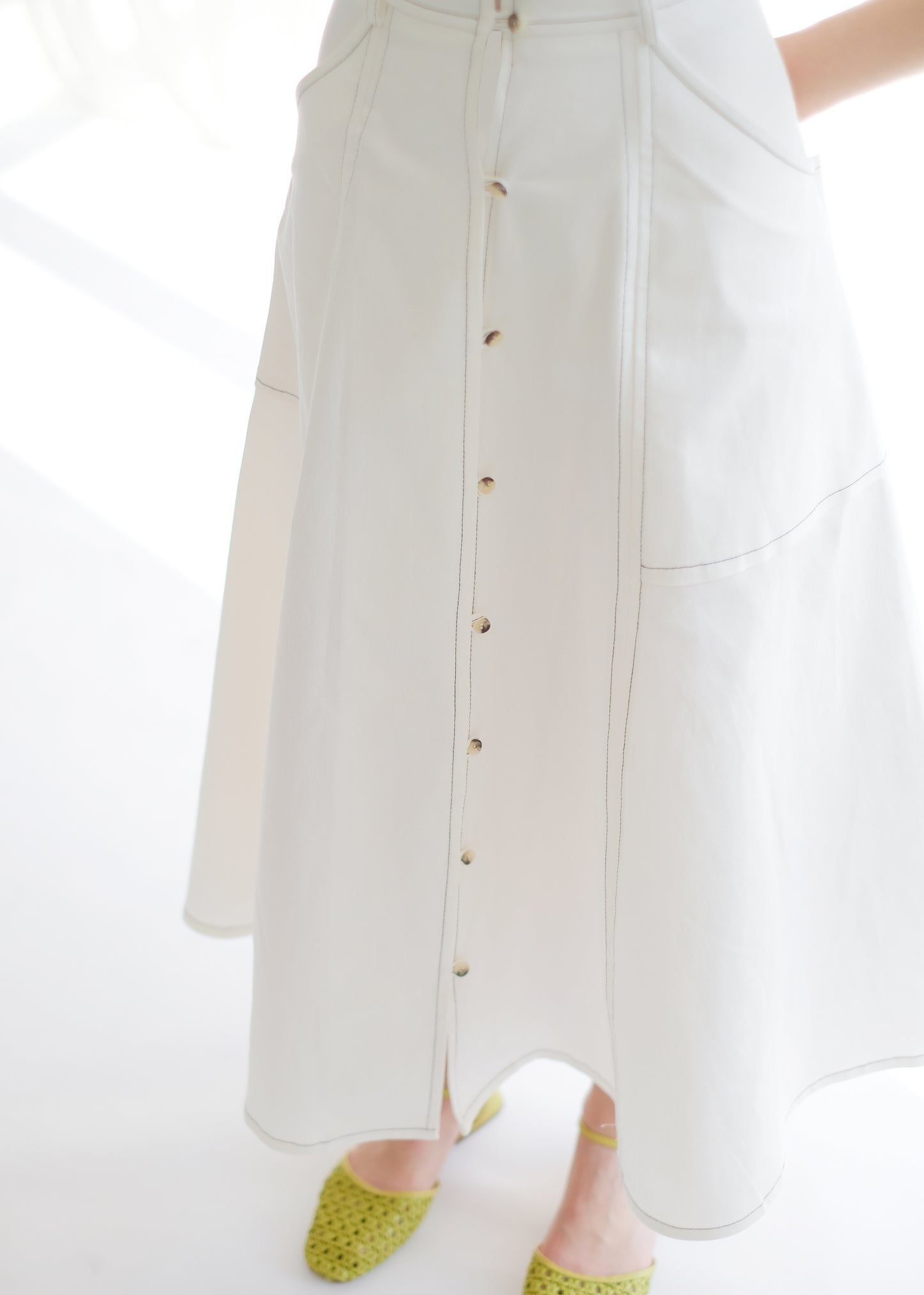 women's clothing, ethical clothing, dress, blouse, OhSevenDays, Long white skirt on woman