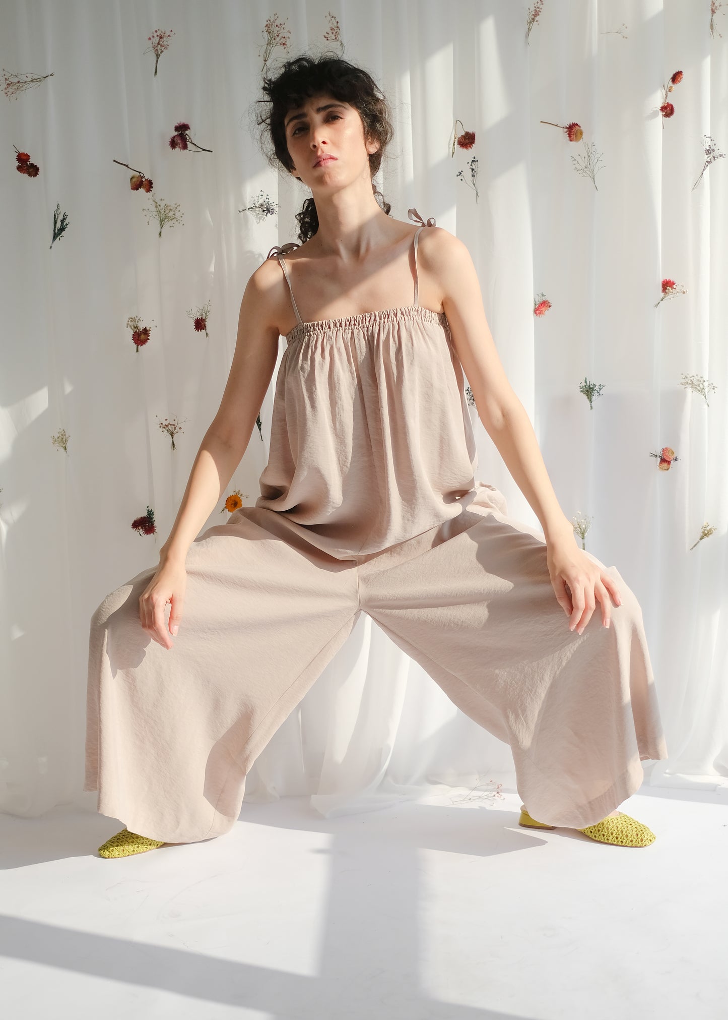 women's clothing, ethical clothing, dress, blouse, OhSevenDays, Girl wearing beige jumpsuit