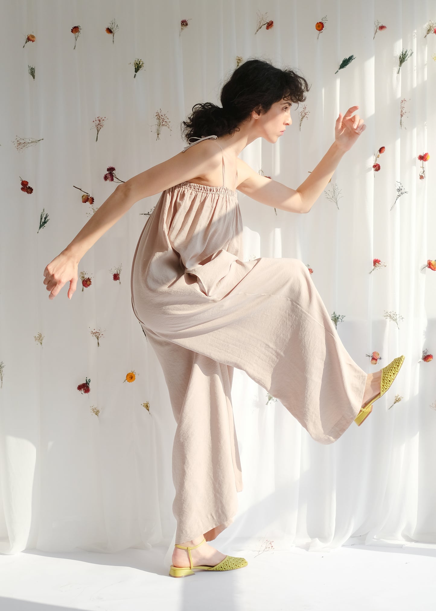 women's clothing, ethical clothing, dress, blouse, OhSevenDays, Beige jumpsuit on girl