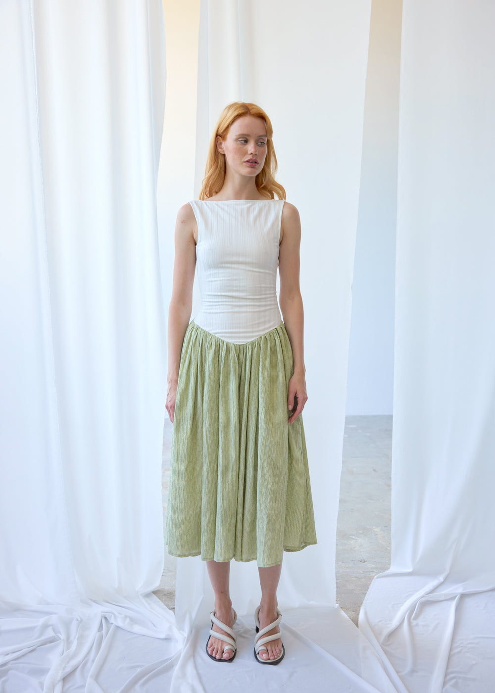 Martina Dress - White&Green