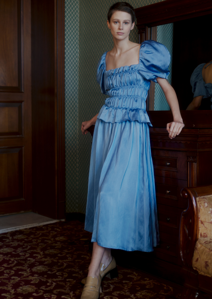 Belle Dress - Blue Satin
