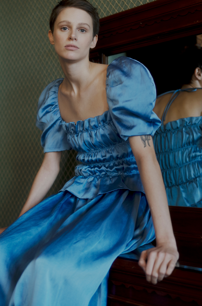 Belle Dress - Blue Satin