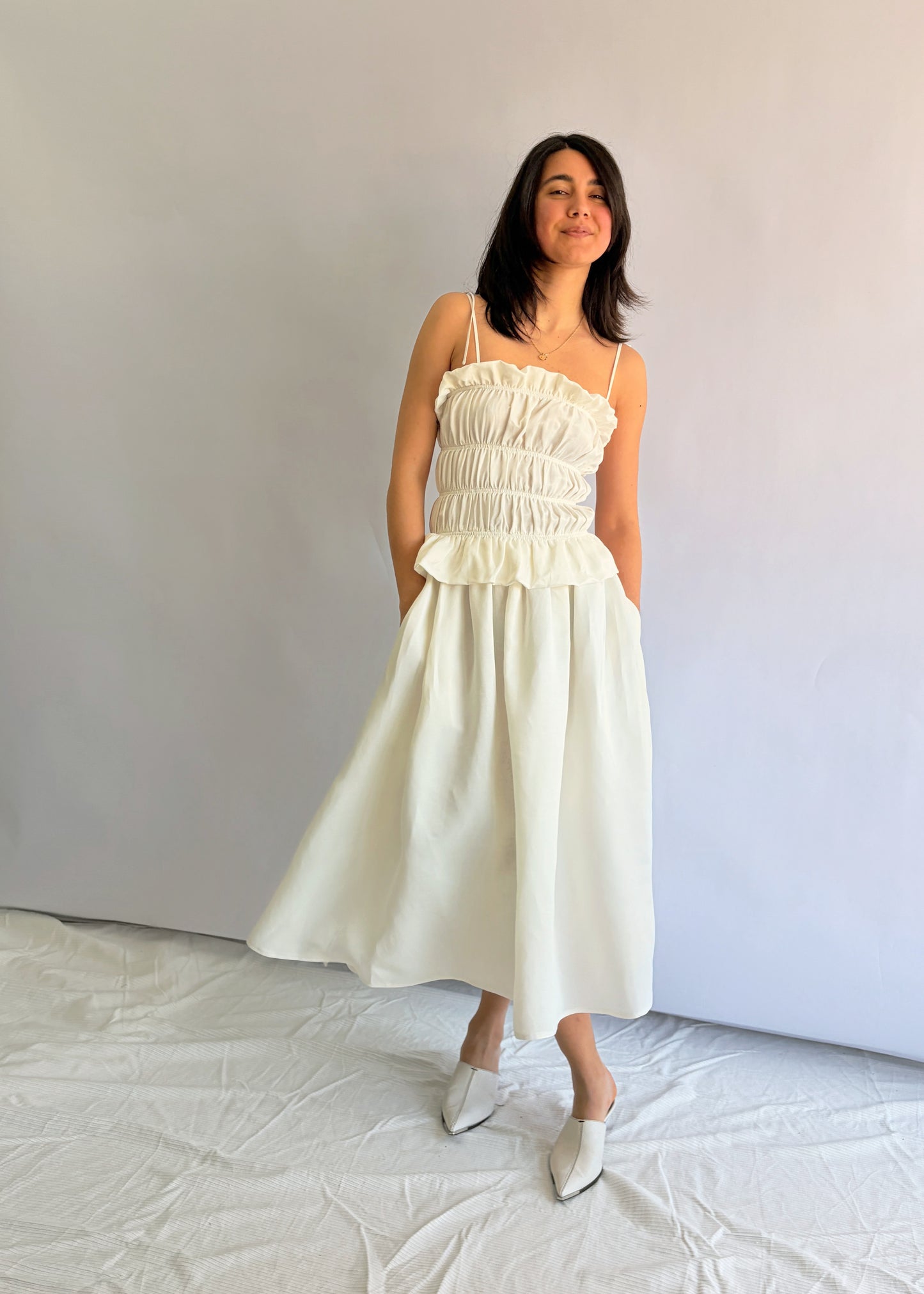 Crinkle Dress White