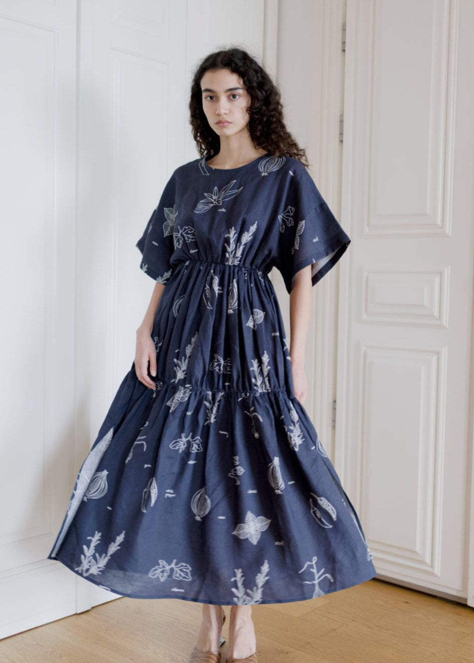 Charlie Dress - Navy Veggie Print