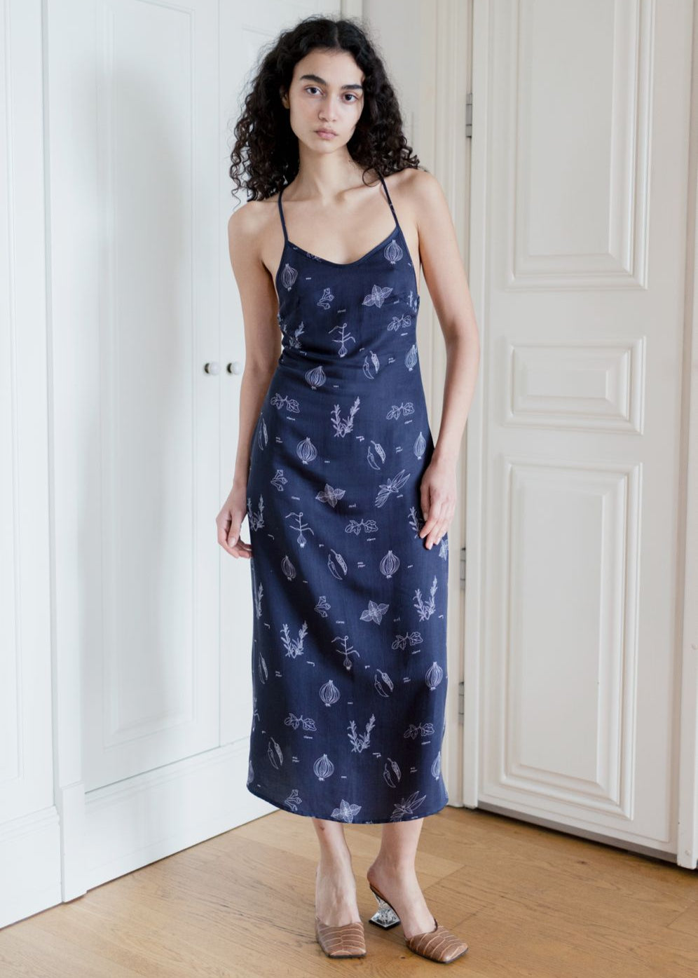 Phoebe Dress - Navy Veggie Print