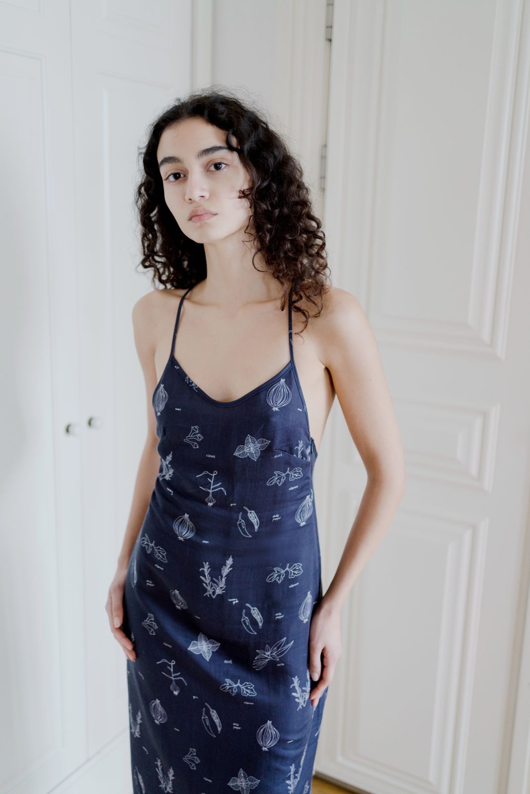 Phoebe Dress - Navy Veggie Print