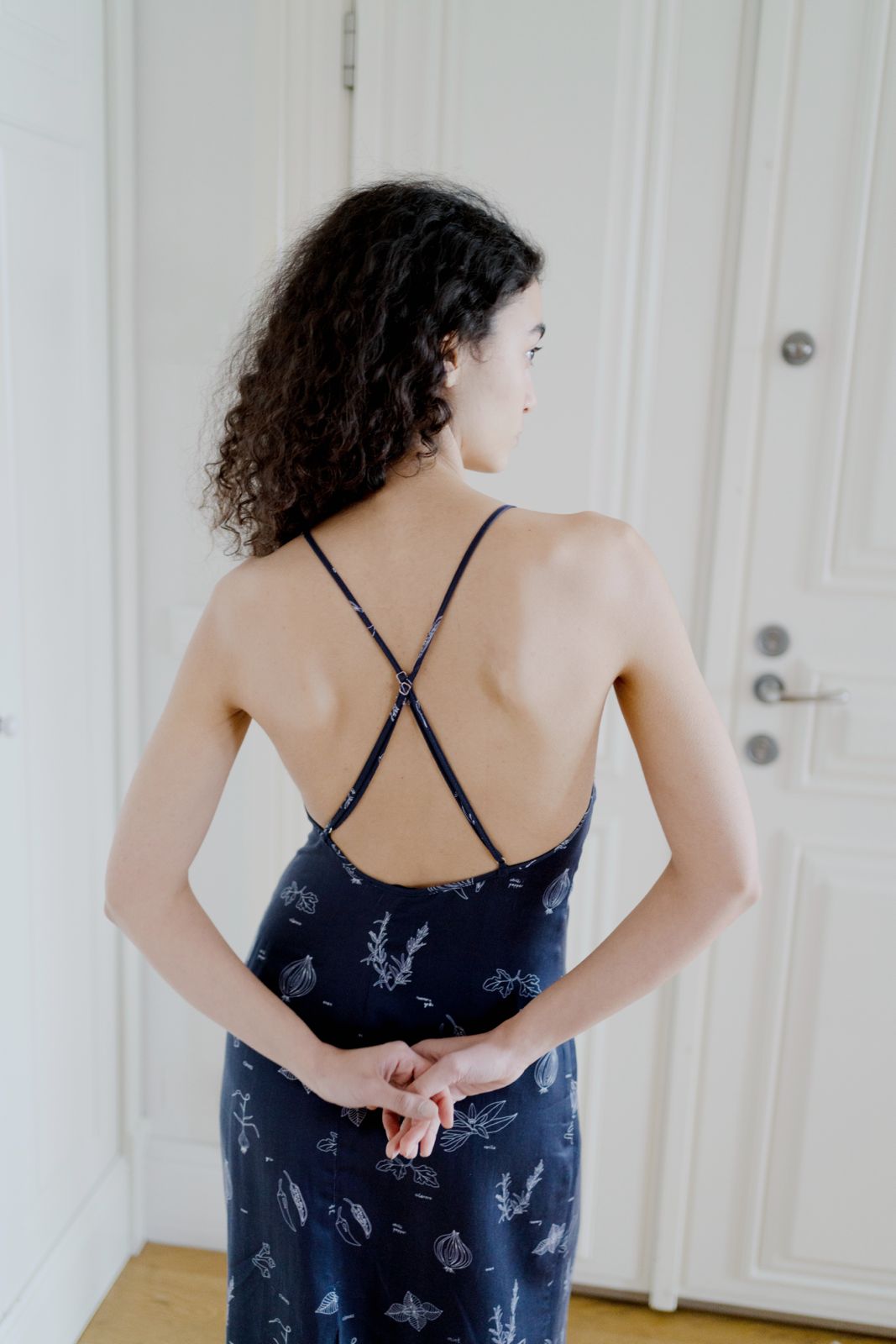Phoebe Dress - Navy Veggie Print
