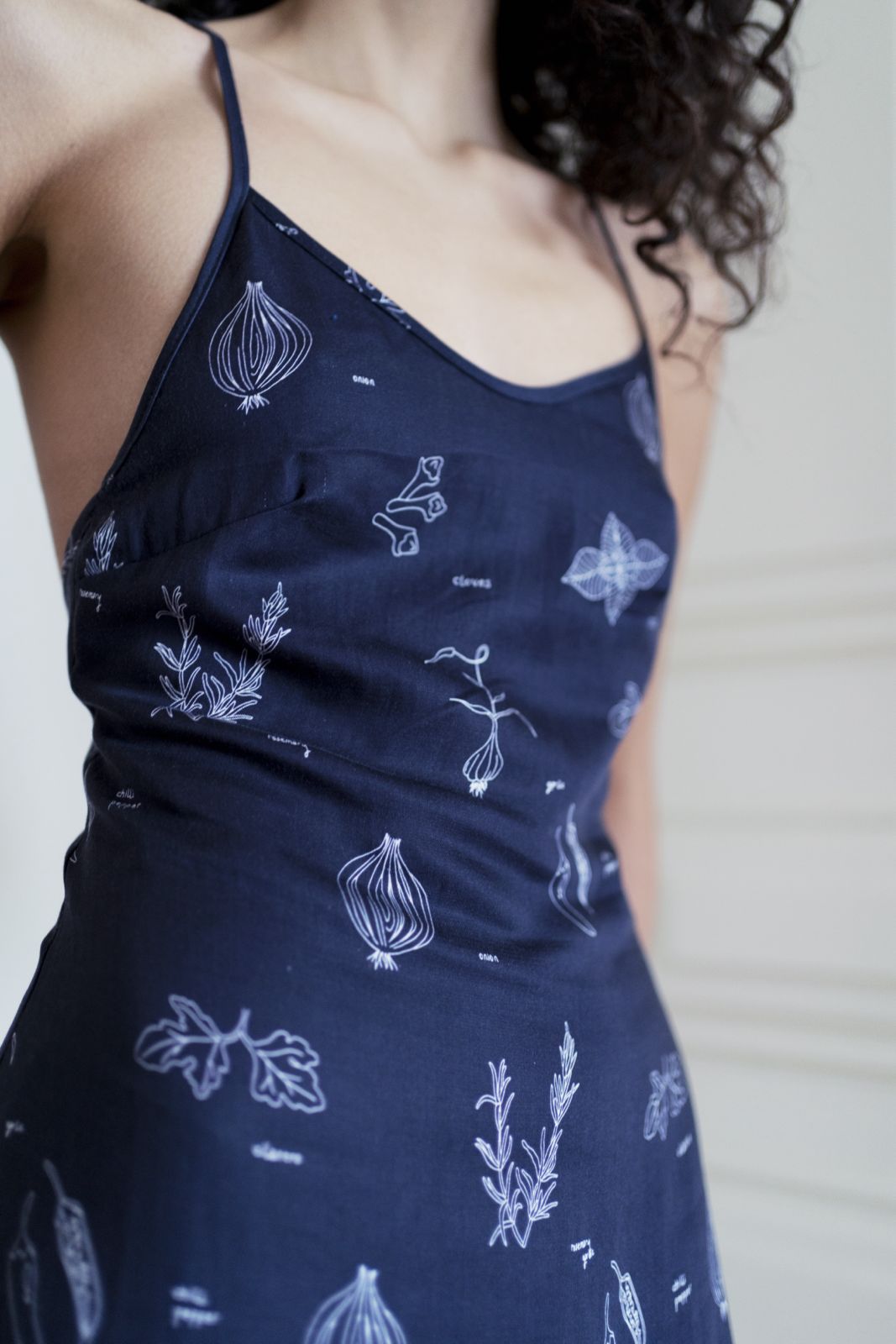 Phoebe Dress - Navy Veggie Print