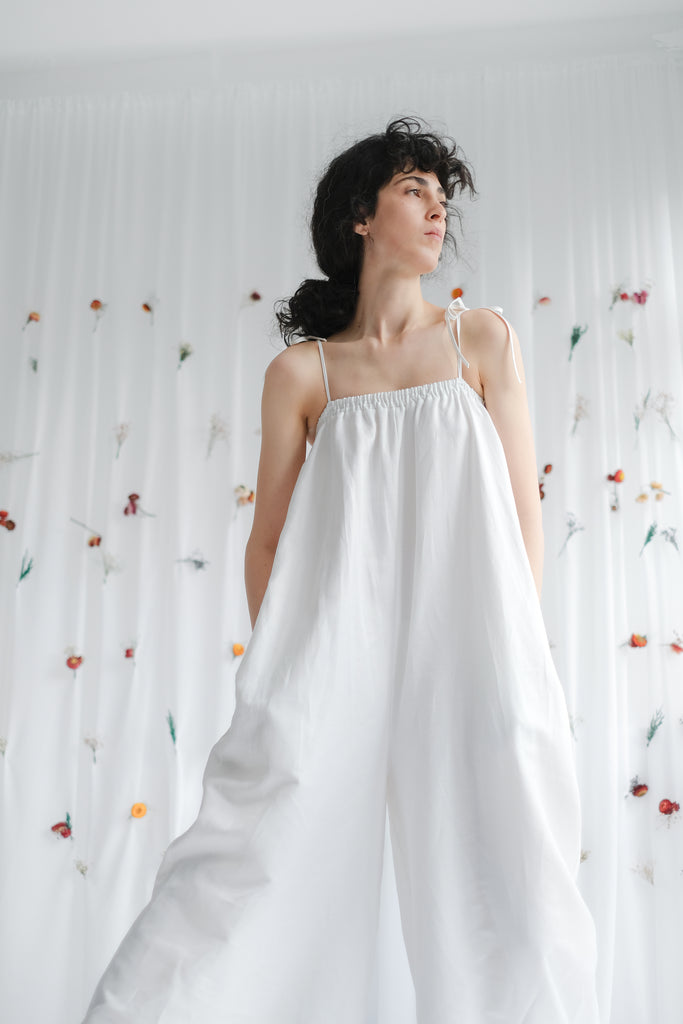 Sustainably Made Women's Wide Legged Relaxed Jumpsuit in White