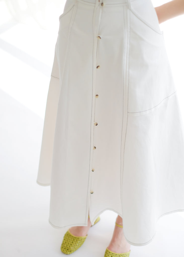  women's clothing, ethical clothing, dress, blouse, OhSevenDays, Long white skirt on woman