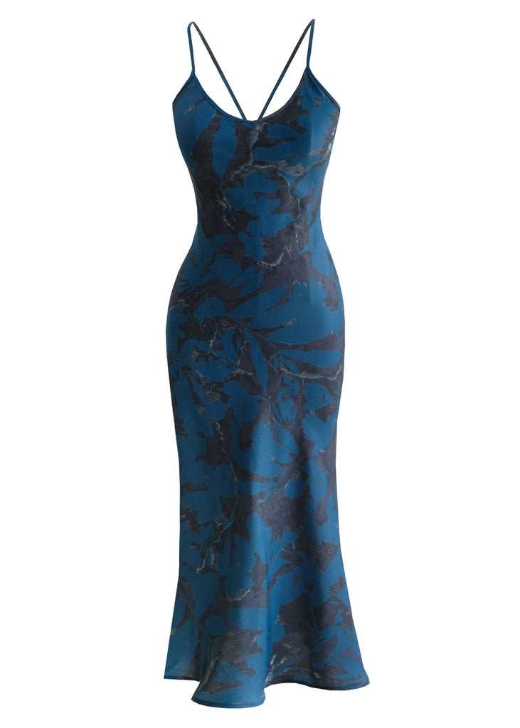 Blue printed midi dress 