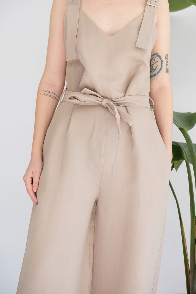  women's clothing, ethical clothing, dress, blouse, OhSevenDays, Details for beige jumpsuit