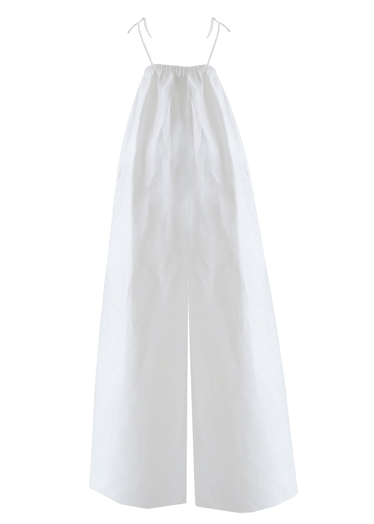 Sustainably Made Women's Wide Legged Relaxed Jumpsuit in White without the model from Back